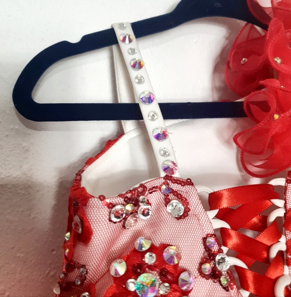 Red White Cupcake Glitz Pageant Dress with Bow and Bloomers - Picture 7 of 11